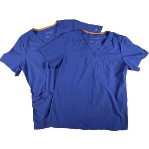 ScrubJoy Scrub Top Women's Sz S Blue Short Sleeve Pockets Medical (Bundle Of 2)